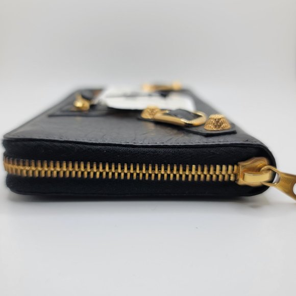 ❌SOLD❌ Balenciaga BLACK Gold Continental Zip Around Long Wallet Moto Leather - Picture 6 of 12